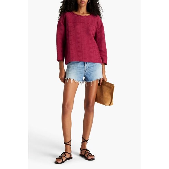 IRO Women Size 40 US8 Medium Fuchsia Pink Hester Frayed Cotton-Jacquard Top $590 - Picture 6 of 10